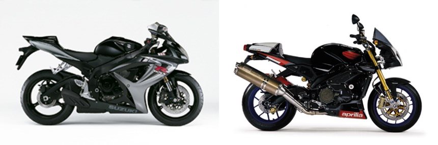 Motorrad Vergleich Suzuki GSX R 600 2006 Vs Aprilia RSV 1000 Tuono