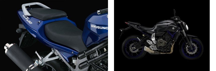 Motorrad Vergleich Hyosung GT 650i Naked 2009 Vs Yamaha MT 07 2014