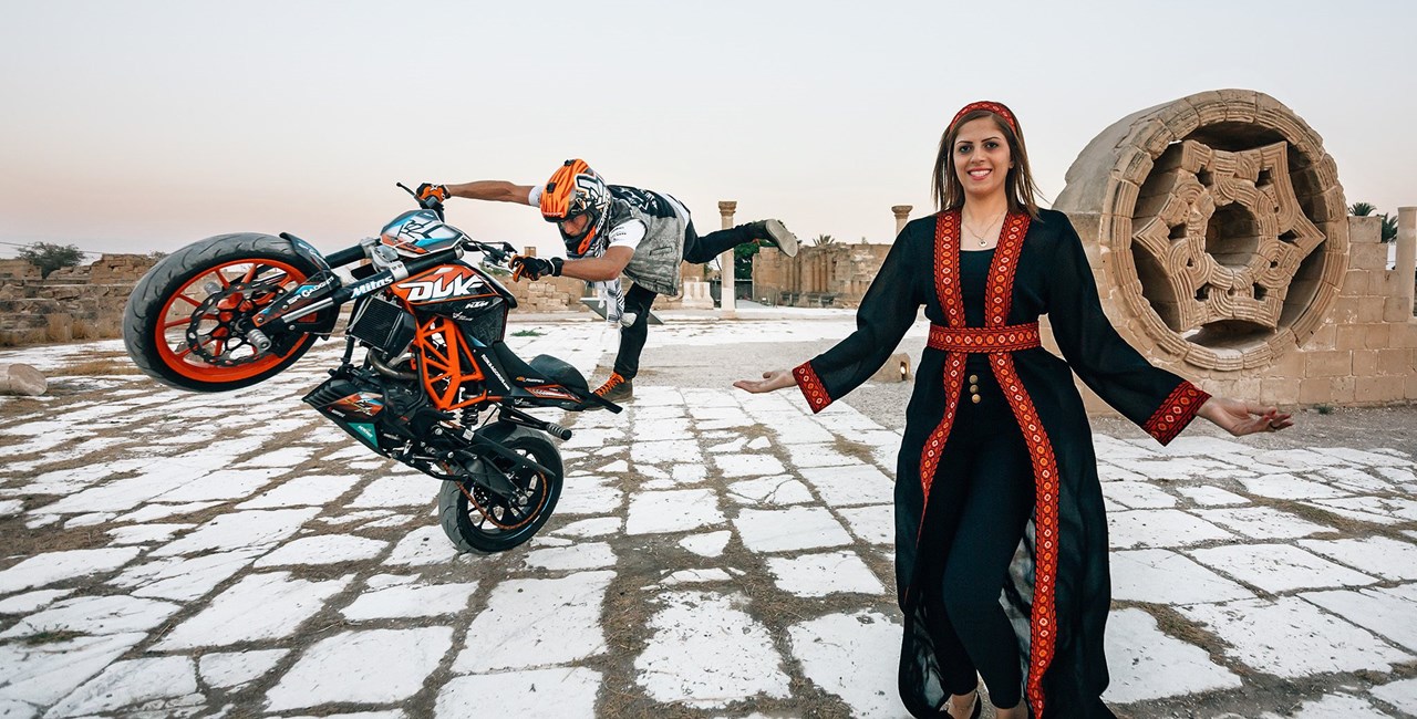 KTM Duke Stunt Rider Rok Bagoros performed in Palestine