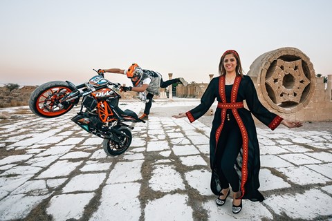 KTM Duke Stunt Rider Rok Bagoros performed in Palestine KTM Duke Stunt Rider Rok Bagoros performed in Palestine