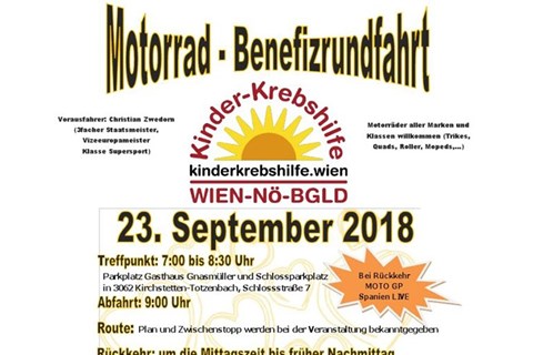 Motorrad-Benefizrundfahrt für Kinder-Krebshilfe am 23.September