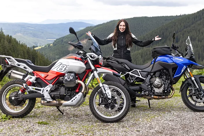 Sechs Tester aus dem 1000 PS-Kosmos knöpften sich die Suzuki V-Strom 800 und die Moto Guzzi V85 TT vor, um herauszufinden, wie die beiden Mittelklasse-Reiseenduros im direkten Vergleich auf der Landstraße funktionieren!