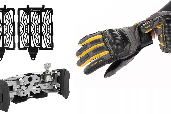 Even though it's still bitterly cold, Touratech is already preparing for the summer heat – the Guardo Desert 2 is the perfect summer glove for all types of motorcycle adventures! Plus, there's a lockable handlebar mount for the Garmin zumo XT2/Tread2 and a new radiator guard for the BMW R 1300 GS.