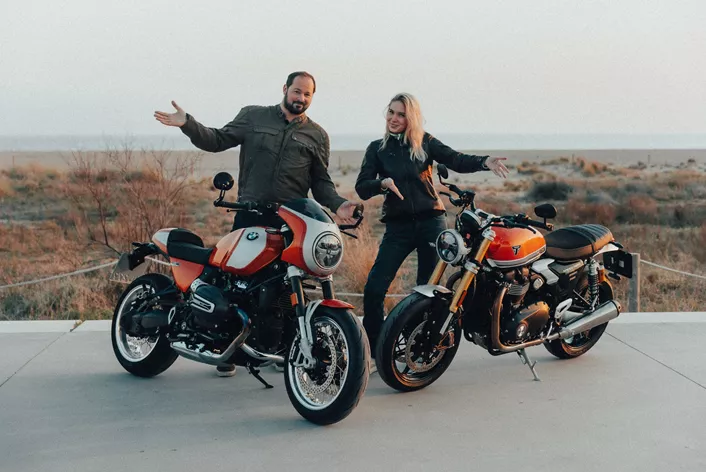 Les Triumph Speed Twin 1200 RS et BMW R12 S sont deux motos qui marient esthétique classique et technologie moderne. Test comparatif intense des rêveuses rétros en Espagne.