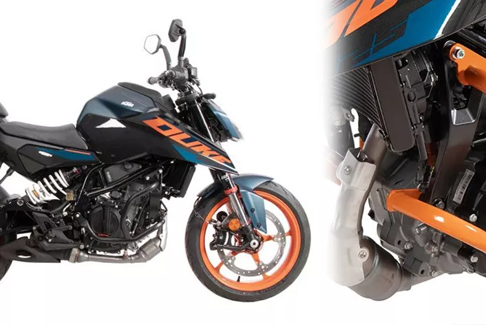 KTM 125 Duke (2024-) łączy sportowy design z zwinnością prowadzenia, co czyni ją idealną zarówno do jazdy po mieście, jak i na krótsze trasy. Aby zwiększyć jej funkcjonalność i ochronę, Hepco & Becker oferuje szereg przemyślanych akcesoriów.