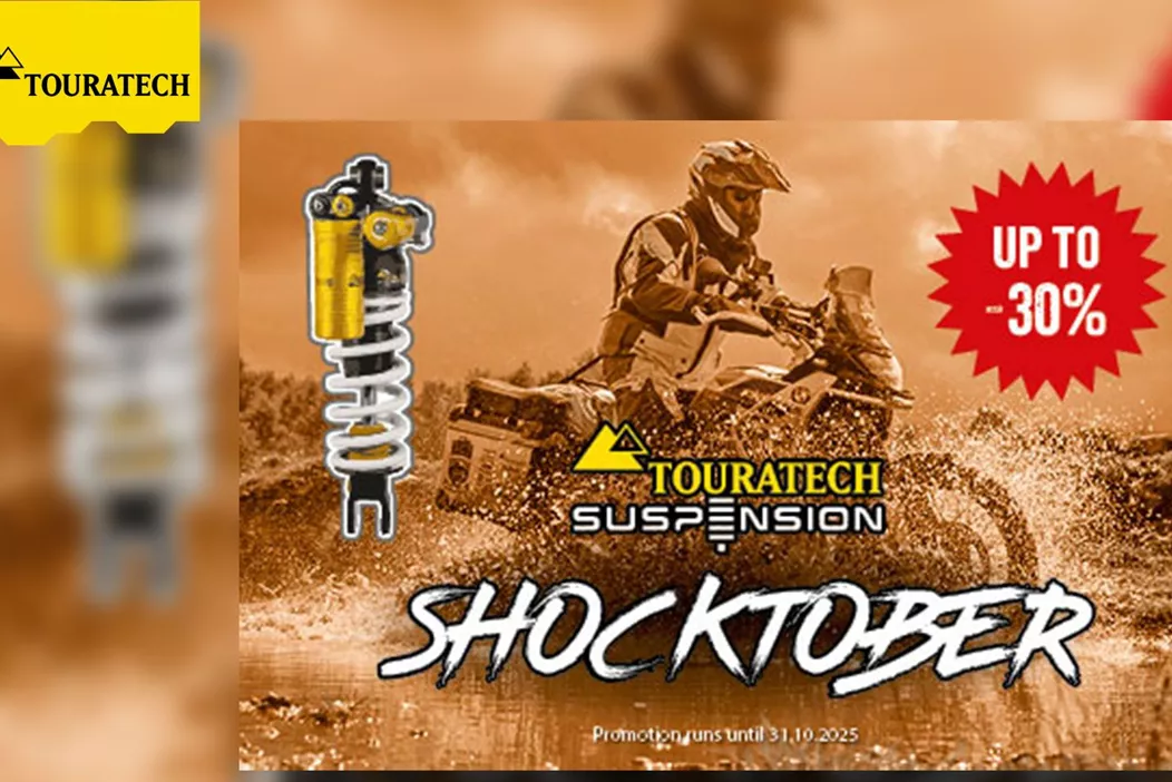 Touratech kicks off Shocktober 2025 with an impressive discount campaign focused on suspension systems. Throughout October, enjoy up to 30% off all suspension products. The range covers a wide variety of models—from classic youngtimers to modern sport bikes.