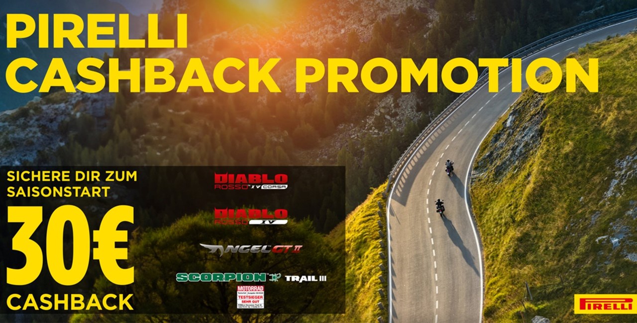Pirelli Cashback-Aktion: 30 Euro auf Motorradreifen sichern