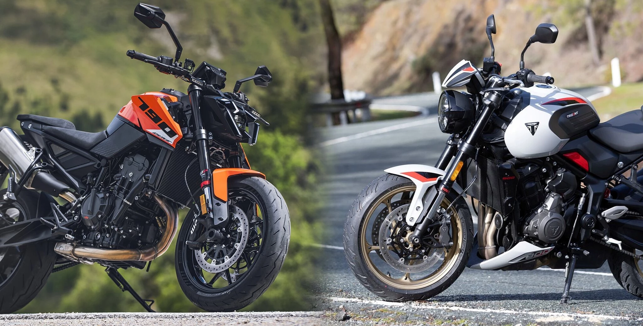 Similar displacement, almost identical torque, and yet two completely different bikes: the KTM 790 Duke still wants to be the scalpel, while the Triumph Trident 800 plays the elegant gentleman roadster. Which concept wins you over?