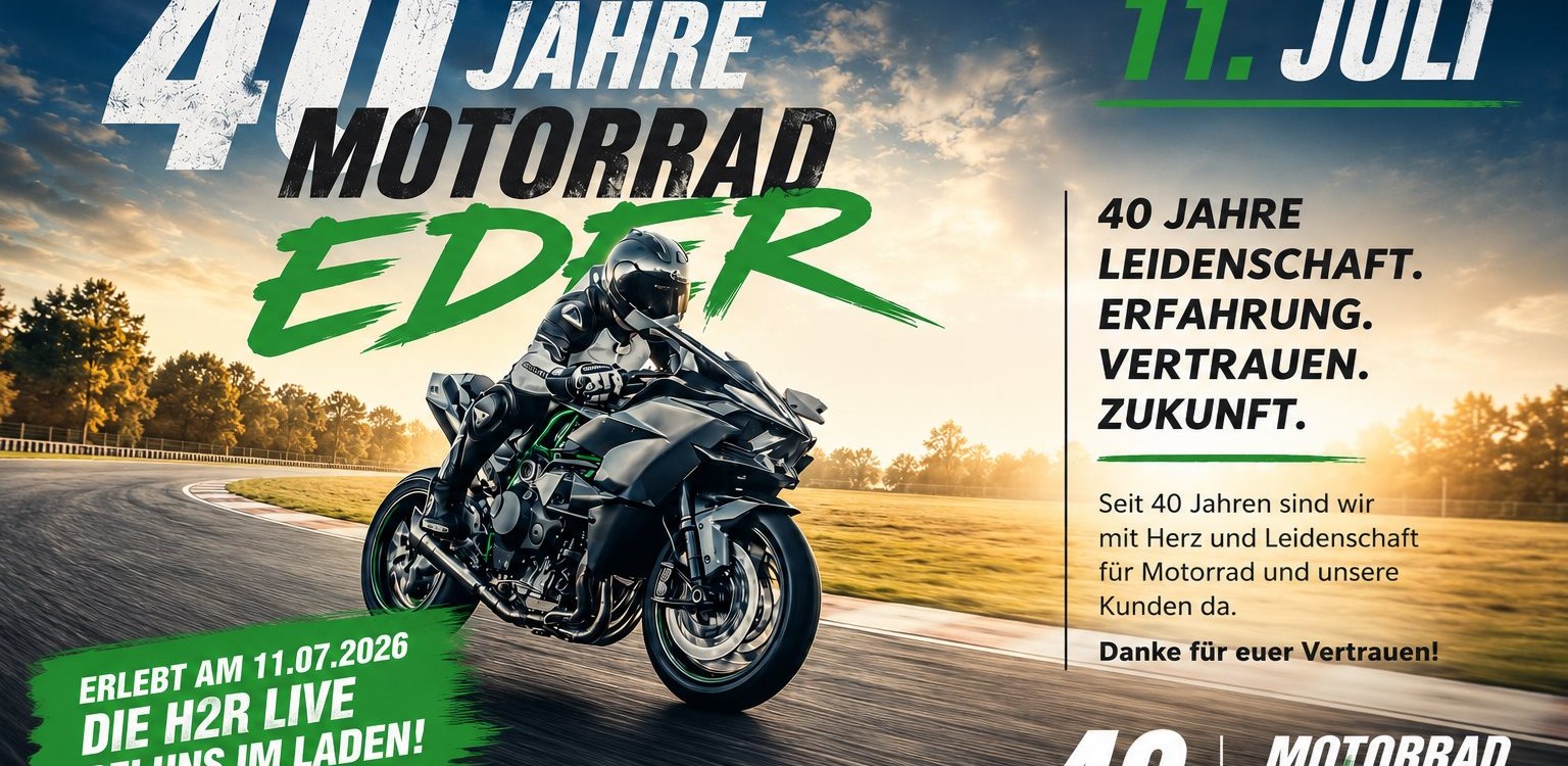 Feiert mit uns gemeinsam das 40 jährige Jubiläum und erlebt die Kawasaki Ninja H2R