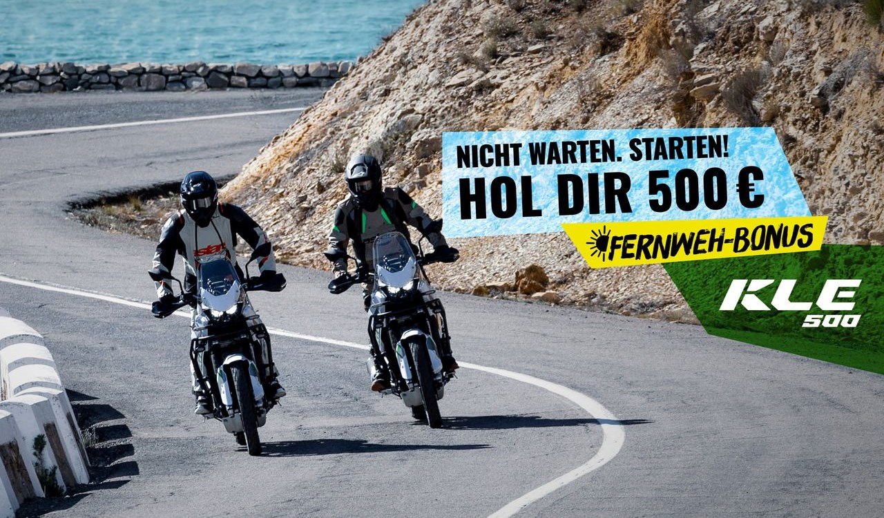 Jetzt !  500,00 Euro KLE 500 - Fernweh-Bonus geschenkt ! Beim Kauf einer Kawasaki KLE 500 - neu !