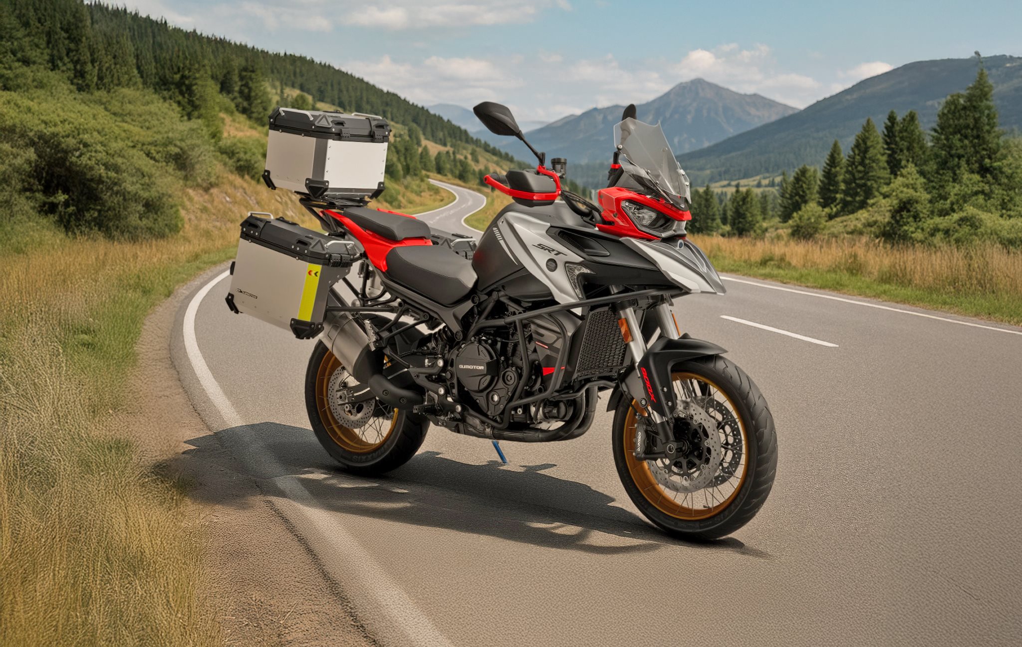 Kräftiges Adventure-Bike mit hochmontiertem Kotflügel für jede Geländeart