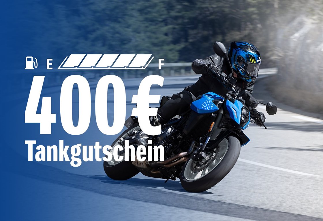 Mehr drin für deine nächste Tour:</p>

Egal ob GSX-8T, GS-8TT, GSX-8S, GSX-8R oder V-Strom 800/DE – sichere dir jetzt beim Kauf eines neuen 800er Bikes 400 € Tankguthaben für deinen Alltag. Auch bei unseren 125er Scootern sparst du bares Geld und nimmst einen 150 € Tankgutschein mit.