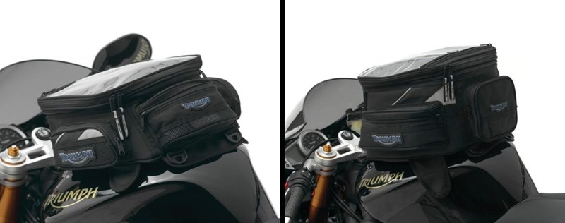 Für den Daytona-Besitzer, der es gerne praktisch hat: Tankrucksack mit 15 (links) und 30 Liter (rechts) Volumen Für den Daytona-Besitzer, der es gerne praktisch hat: Tankrucksack mit 15 (links) und 30 Liter (rechts) Volumen