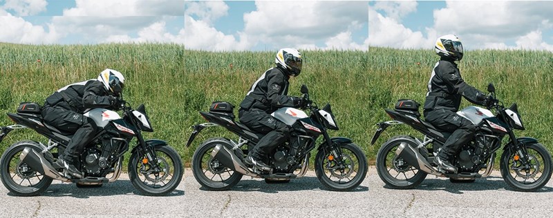 Motorradfahren lernen - Darstellung falscher Sitzpositionen auf einer Honda CB500 Hornet