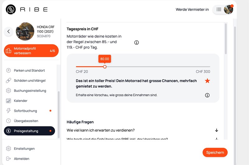 Motorrad vermieten über RIBE: Hier kann man alle Parameter nach eigenen Vorlieben anpassen Motorrad vermieten über RIBE: Hier kann man alle Parameter nach eigenen Vorlieben anpassen