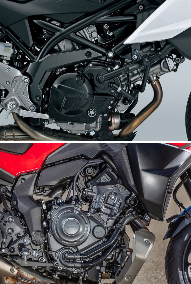 Zwei Zylinder haben beide Motor. Yamaha setzt auf Reihe, Suzuki auf das V.