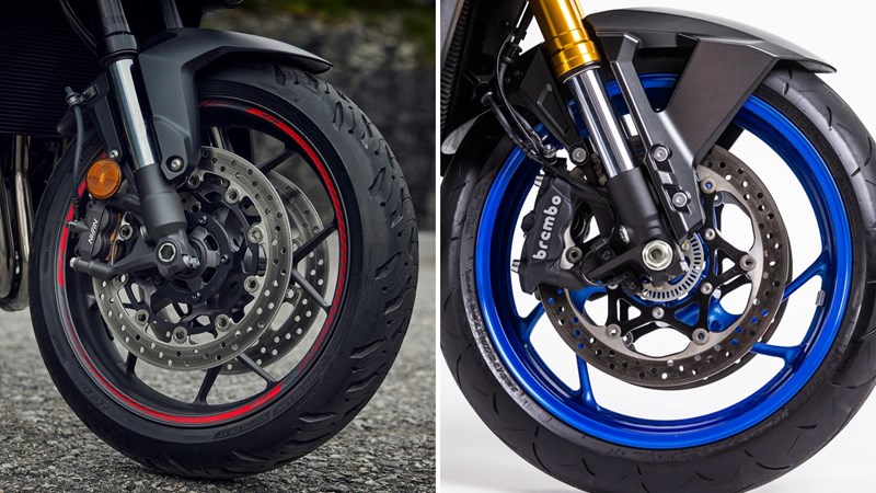 Nissin vs Brembo: Honda und Suzuki setzen zwar beide auf 310er Scheiben, die Komponenten unterscheiden sich jedoch.