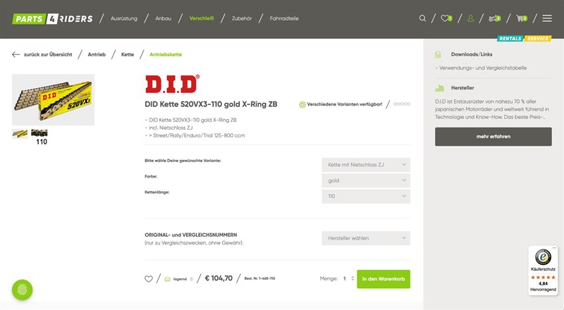 Parts4Riders Artikel-Detailansicht