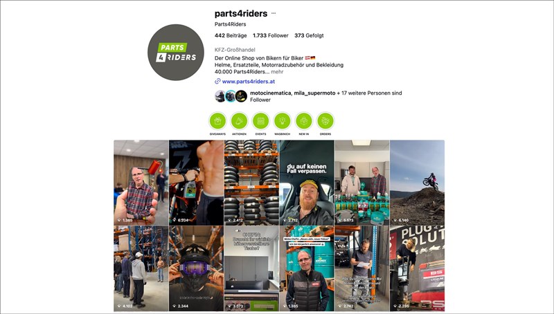Parts4Riders Social Media Auftritt