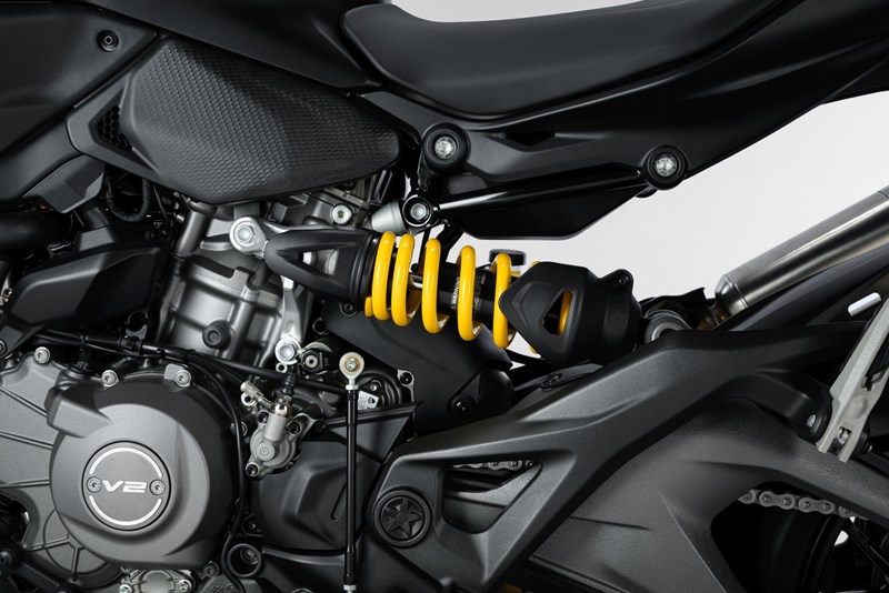 Ducati Monster Dark 2027 – Federbein und Rahmen