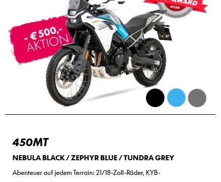 500,-€ Kundenvorteil auf die CF Moto 450MT