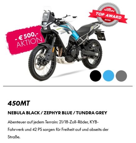 500,-€ Kundenvorteil auf die CF Moto 450MT