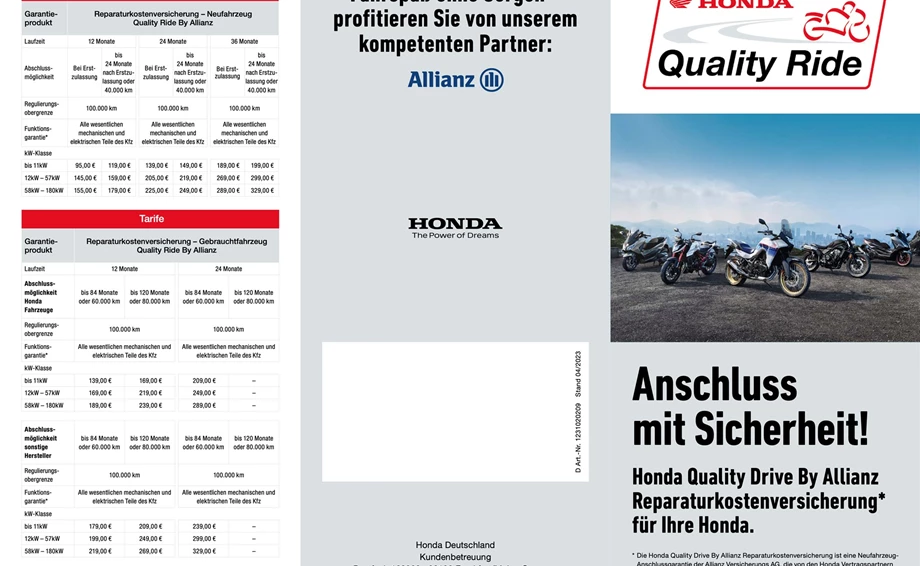 Anschlussgarantie für Honda Bikes Bild 2: Anschlussgarantie für Honda Bikes