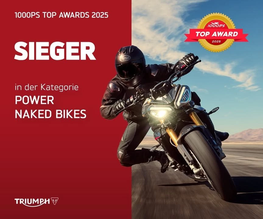 Vorschaubild für Post - Die Speed Triple 1200 RS hat es zum wiederholten Mal aufs beliebte Treppchen geschafft und den 1. Platz bei den 1000 PS Top Awards 2025 abgeräumt. 🔥⁣

Lerne sie bei uns im Showroom kennen und überzeug dich von ihrem Können bei einer Probefahrt!
>> https://www.triumph-bremen.de/de <<