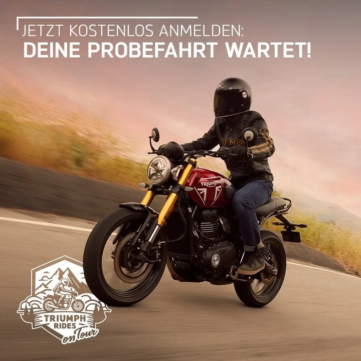 Vorschaubild für Post - Welches Triumph-Modell steht ganz oben auf Deiner Wunschliste? 👀🏍️

Die Antwort findest Du nicht im Prospekt – sondern auf der Straße.

Am 20. und 21. Juni macht TRIUMPH RIDES on Tour Halt bei Polo Bremen. Nutze die Gelegenheit, verschiedene Modelle selbst zu erleben und herauszufinden, welches Bike perfekt zu Deinem Fahrstil passt.

✔ Kostenlose Probefahrten
✔ Aktuelle Triumph Modelle
✔ Echtes Fahrgefühl statt Theorie

Buche jetzt Deine Probefahrt und sichere Dir Deinen Platz:

👉 https://triumph-rides-on-tour.de/campaign-show/79/polo-bremen?language=de#description 

📍 Polo Bremen, Borgwardstr. 2a, 28279 Bremen | 20.–21. Juni 2026

#luebkemannundsievers #triumphbremen