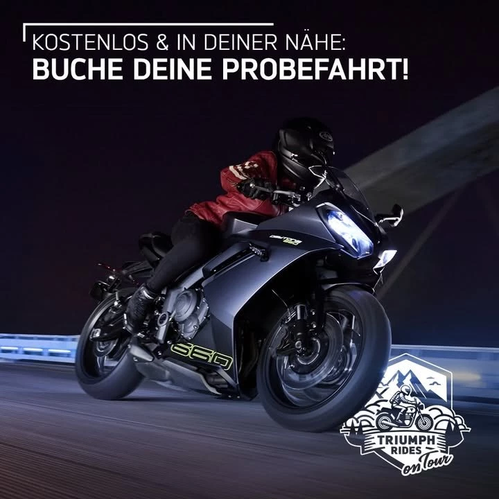 Vorschaubild für Post - 🚨 Dieses Wochenende ist es soweit!

TRIUMPH RIDES on Tour macht Station bei Polo Bremen.

Wenn Du schon immer einmal eine Triumph fahren wolltest, ist jetzt der perfekte Zeitpunkt. Komm vorbei, erlebe die Modelle live und sichere Dir eine Probefahrt.

📍 Polo Bremen, Borgwardstr. 2a, 28279 Bremen
📅 20.–21. Juni 2026

🎯 Die letzten Probefahrt-Termine sind noch verfügbar.

Jetzt anmelden:

👉 https://triumph-rides-on-tour.de/campaign-show/79/polo-bremen?language=de#description 

Wir freuen uns auf ein Wochenende voller Fahrspaß, Leidenschaft und echter Triumph-Momente.

#luebkemannundsievers #triumphbremen
