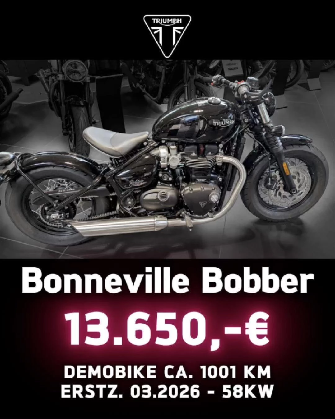 Vorschaubild für Post - Jetzt unser Demobike günstig abgreifen!  Triumph Bonneville Bobber - nur 1001km - Sofort lieferbar - 13.650 €
