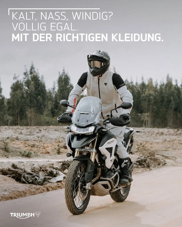 Vorschaubild für Post - Lass dir die Fahrt nicht vom Wetterbericht vermiesen: Mit unseren Bekleidungsteilen bist du immer bestens ausgerüstet! 🌧️ 

Jetzt bei uns im Showroom erhältlich, wir beraten dich gern.
>> https://www.triumph-schwaebische-alb.de <<
