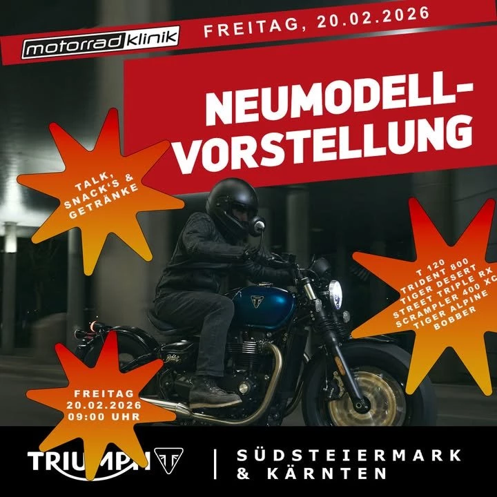 Vorschaubild für Post - 🚨 Reminder zur Neumodellvorstellung 🚨

Seid ihr bereit? Die neuen Modelle stehen bereits bei uns im Schauraum und warten darauf, von euch entdeckt zu werden! 🔥🏍️

👉 Morgen Freitag geht’s los – wir sind bereit und freuen uns auf euren Besuch!
Kommt vorbei, erlebt die Neuheiten hautnah und startet mit uns in die neue Saison. Talk, Getränke und Snacks warten auf Euch!

📍 Wir sehen uns!
Euer Team der Motorradklinik