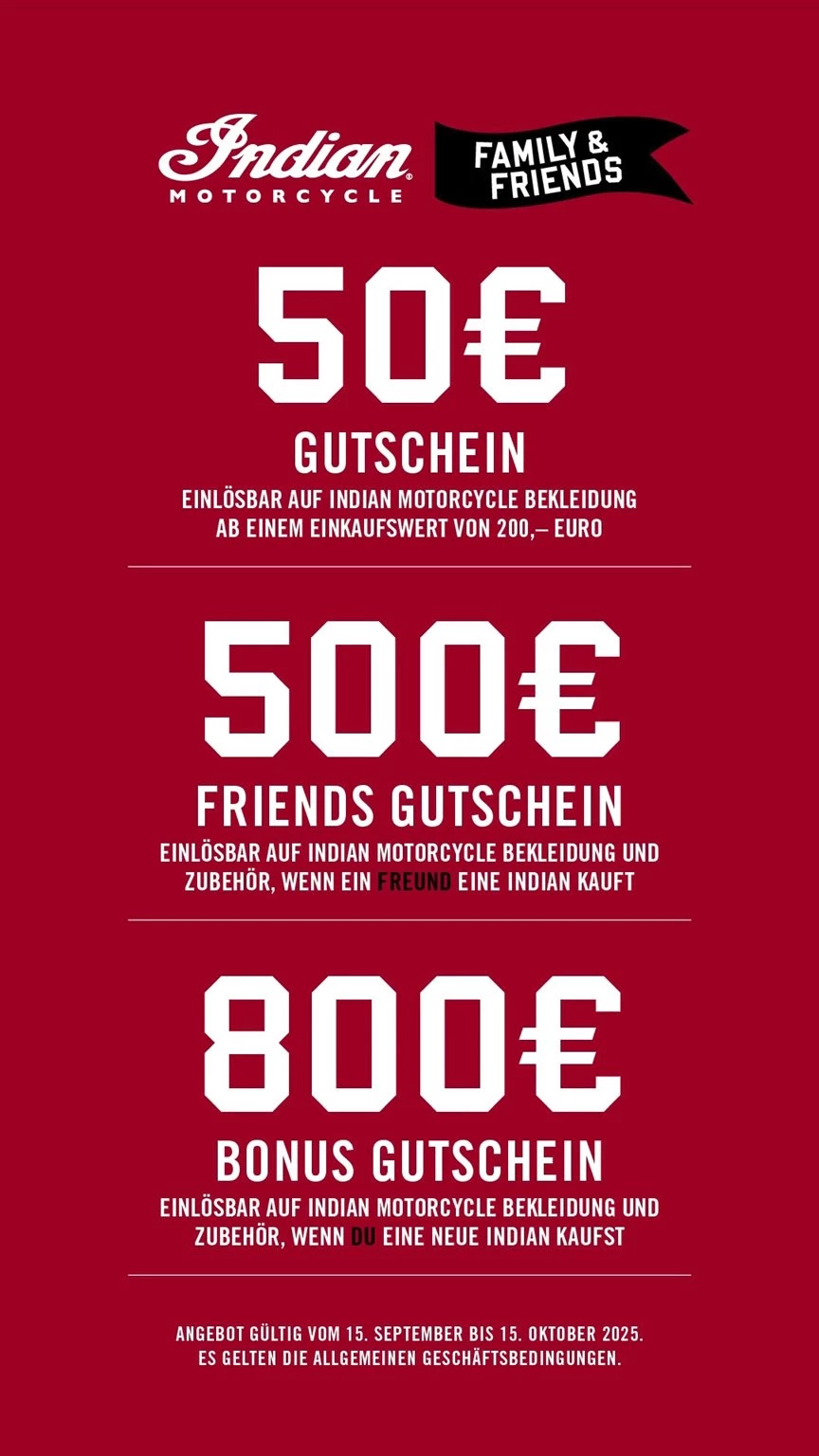 Vorschaubild für Post - Endspurt für unsere Aktion Family & Friends, die Aktion läuft bis zum 15.10.2025. Schaut vorbei! #indianmotorcycle