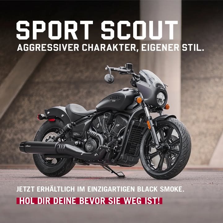 Vorschaubild für Post - Eine auffällige Black Smoke-Lackierung, hochwertige Komponenten und V-Twin-Sound. Diese Sport Scout könnte Euer nächstes Bike sein. Schaut vorbei! #Indianmotorcycle
