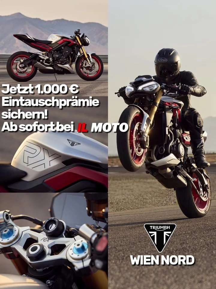 Vorschaubild für Post - NUR FÜR KURZE ZEIT!

Sichere dir bis 30.06 eine Wechselprämie in Höhe von 1.000€ für die Triumph Street Triple RX. Sie ist die sportlichste Variante der Street Triple Baureihe und richtet sich klar an Fahrer, die ein kompromissloses Naked Bike mit Rennstrecken-DNA suchen. Hochwertige Öhlins Federelemente, die Brembo Bremsanlage und Clip-Ons an einer CNC-gefrästen Gabelbrücke sorgen in Kombination mit dem 765ccm Dreizylinder für ein scharfes und präzises Fahrgefühl. 
.
.
.
#officialtriumph #triumphmotorcycles #triumphstreettriple #streettriplerx #triumphwiennord