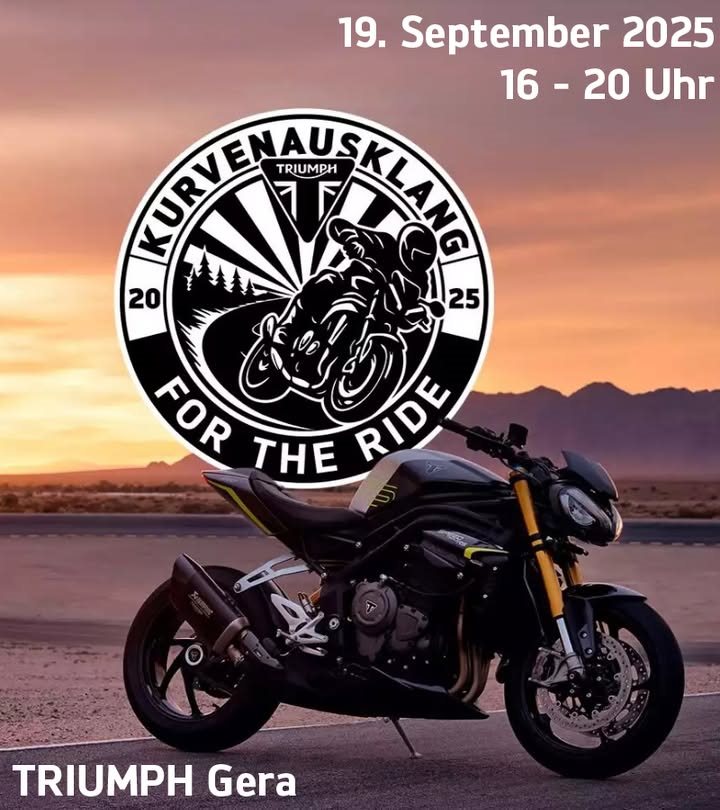 Vorschaubild für Post - Hallo Fans! Wir möchten Euch in dieser Saison noch einmal in unseren Shop einladen. Zum Einleuten der TRIUMPH Aktionswoche "Kurvenausklang 2025" am 19. September 2025 von 16 Uhr bis 20 Uhr möchten wir Euch bei uns im Laden sehen. Wir sorgen für Snack´s und Getränke und Ihr für gute Laune und Anwesenheit!

Wer ist mit dabei?