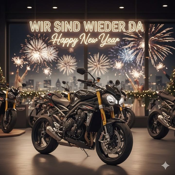 Vorschaubild für Post - Happy New Year!

Egal ob Schlamm, Schotter oder Passstraße – 2026 wartet darauf, von euch entdeckt zu werden. 🌍🏔️

Möge euer Tank immer voll und eure Abenteuerlust grenzenlos sein. Wir sehen uns auf der Straße (oder daneben)!

Euer Team von TRIUMPH Gera 👊

For the Ride. 🏍️💨