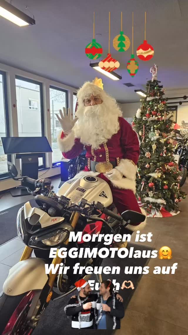 Vorschaubild für Post - Erinnerung an unser EGGIMOTOlaus ab 10h. Kommt gerne vorbei😁zwischen STREET TRIPLE RX und TRIDENT 800. Gibt es Glühwein , Herzhaftes und süßes ☺️. Und vielleicht ist für euch aus unserer Rabattaktion was dabei🤔😉
