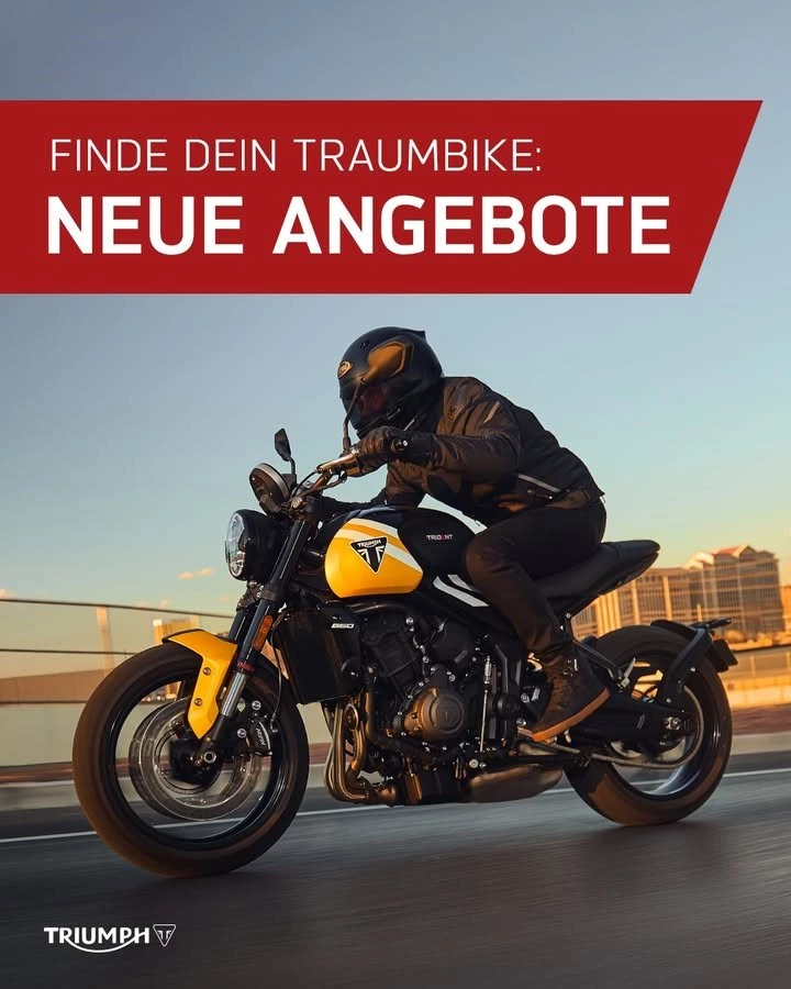 Vorschaubild für Post - Vom Roadster bis Adventure-Bike, vom Klassiker bis A2-Modell: Lass uns gemeinsam dein neues Traumbike finden und profitiere noch bis 31.03.2026 von starken Kundenvorteilen!*

>> https://triumph-braunschweig.de/de <<
*Angebotsdetails siehe Webseite