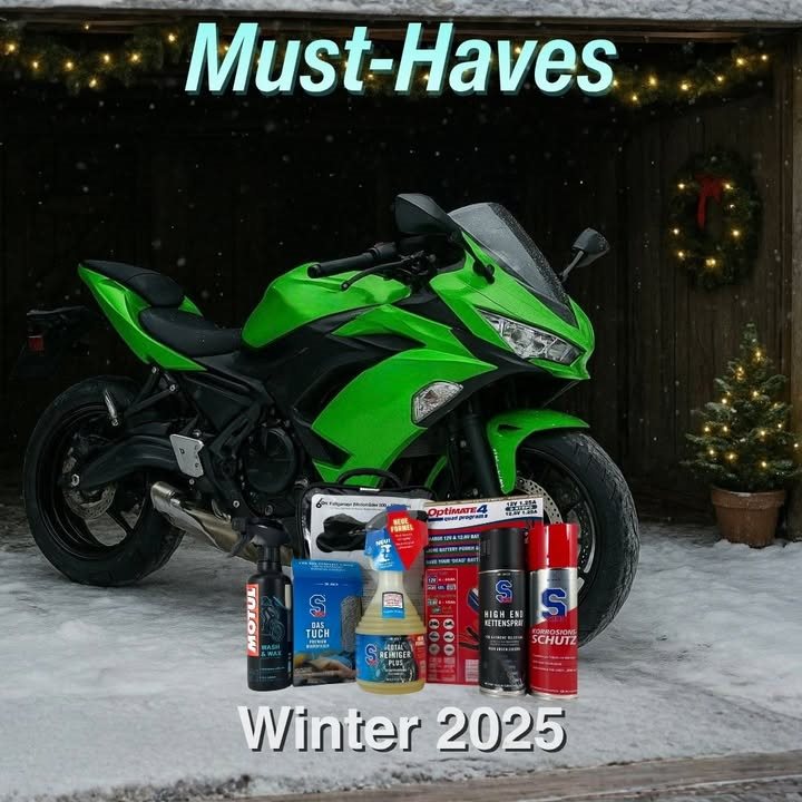 Vorschaubild für Post - ❄️ Winter Must-Haves für dein Bike! 🏍️✨
Mach dein Motorrad fit für die kalte Jahreszeit – mit unseren Pflege- und Schutzprodukten:

🧴 S100 Korrosionsschutz – gegen Rost & Feuchtigkeit
⚙️ S100 High End Kettenspray – Top-Schmierung bei jedem Wetter
🧽 S100 Totalreiniger Plus – für den perfekten Glanz
✨ Motul Wash & Wax – reinigen & versiegeln in einem Schritt
🪶 S100 Das Tuch – streifenfreies Finish
🔌 Optimate 4 Quad Program – hält deine Batterie fit über den Winter

👉 Erhältlich bei Bikerzentrum Berentelg in Meppen – damit dein Bike bestens durch die kalte Saison kommt! 💪

#bikerzentrumberentelg #motorradpflege #wintercheck #motorradliebe #bikecare