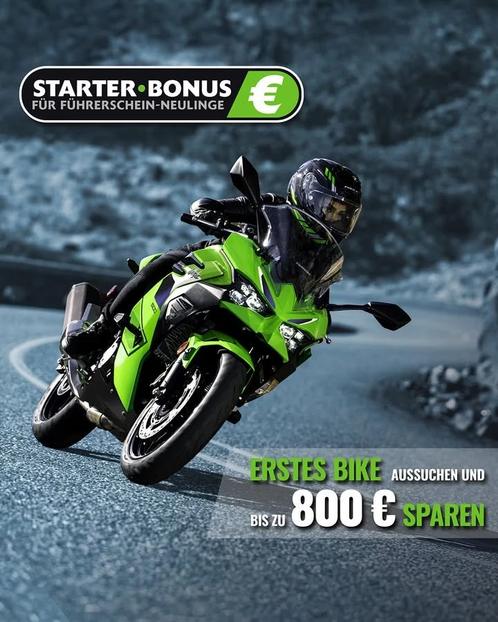 Vorschaubild für Post - Mit dem Kawasaki Starter-Bonus jetzt durchstarten!

Neu im Sattel? Wir unterstützen Führerscheinneulinge mit attraktiven Angeboten beim Einstieg in die Kawasaki Welt 💚
Spare bis zu 800€, beim Kauf deines ersten Motorrads! 😎

Du bist dir noch unsicher, wie es funktioniert? Wir beraten dich gerne! 💪
https://scpl.io/4970_kawasaki_9134

#Kawasaki #KawasakiDeutschland #LetTheGoodTimesRoll #StarterBonus #KawasakiStarterBonus