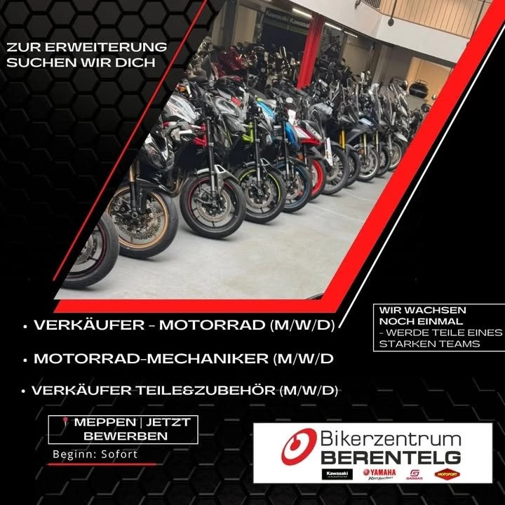 Vorschaubild für Post - 🏍️ WIR WACHSEN WEITER – WERDE TEIL UNSERES TEAMS

Beim Bikerzentrum BERENTELG geht es in die nächste Ausbaustufe.

Neue Projekte, mehr Fahrzeuge, mehr Möglichkeiten – und genau deshalb suchen wir Verstärkung:

🔧 Motorrad-Mechaniker (m/w/d)
🏍️ Verkäufer Motorrad (m/w/d)
🧰 Verkäufer Teile & Zubehör (m/w/d)

Was dich erwartet?
✔️ Ein stark wachsendes Unternehmen
✔️ Moderne Werkstatt & neue Strukturen
✔️ Ein Team, das zusammenhält
✔️ Sichere Perspektive in einer stabilen Branche

📍 Standort: Meppen
📅 Start: ab sofort

👉 Jetzt bewerben und Teil unseres nächsten Kapitels werden.

#bikerzentrum #motorradjob #meppen #karriere #team