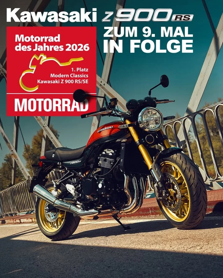 Vorschaubild für Post - Manche Legenden altern nicht. Sie werden nur besser. 🟢
Die Kawasaki Z900RS wurde erneut zum Motorrad des Jahres gewählt – und das bereits zum 9. Mal in Folge in der Kategorie „Modern Classics“. 🏆
Ein klares Zeichen dafür, dass hier mehr dahintersteckt als nur Design:
Die perfekte Verbindung aus klassischer Z-DNA und moderner Technik trifft genau das, was viele Fahrer suchen - Charakter, Gefühl und echte Substanz. 😎
In einer der größten Leserwahlen der Branche konnte sich die Z900RS erneut deutlich gegen die Konkurrenz durchsetzen und ihre besondere Stellung im Segment bestätigen. 
Komm bei uns vorbei und erlebe selbst, warum dieses Bike seit Jahren ganz oben steht.
https://scpl.io/4970_kawasaki_9484