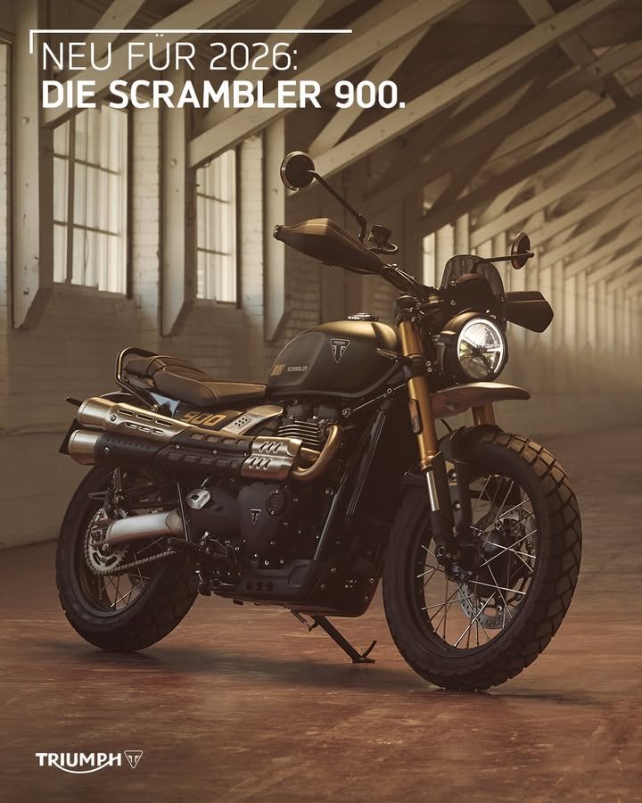 Vorschaubild für Post - Besser als je zuvor: Die 2026er Scrambler 900 kommt mit jeder Menge Neuerungen daher!

✅ Weiterentwickeltes Fahrwerk mit Showa-Komponenten⁣ 
✅ Aluminium-Schwinge und Radialbremsen für verbesserte Leistungsfähigkeit - auf der Straße UND im Gelände⁣
✅ Leichtere Aluminiumfelgen
✅ Kurven-ABS & -Traktionskontrolle⁣

Ab Frühjahr bei uns verfügbar und schon jetzt vorbestellbar!
>> https://www.triumph-neureichenau.de/de <<