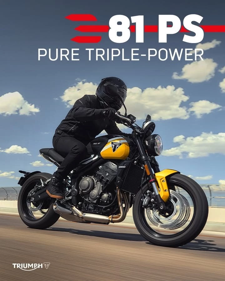 Vorschaubild für Post - Ein Motor, drei Zylinder, unvergesslicher Sound: Mit 81 PS liefert die Trident 660 pure Triple-Power für jeden Ride.
Überzeug dich von ihrem Suchtpotenzial bei einer Probefahrt!
>> https://triumph-niederoesterreich.at/de <<
