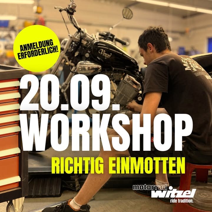 Vorschaubild für Post - 𝐖𝐎𝐑𝐊𝐒𝐇𝐎𝐏 – 𝐑𝐢𝐜𝐡𝐭𝐢𝐠 𝐞𝐢𝐧𝐦𝐨𝐭𝐭𝐞𝐧! 🏍️❄️

Wir zeigen dir, wie du dein Motorrad optimal auf die Winterpause vorbereitest – von den Grundlagen der Technik über wichtige Wartungsarbeiten bis hin zu den absoluten Must-Do’s, bevor dein Bike für längere Zeit in der Garage steht. So bist du auf der sicheren Seite und startest im Frühjahr sorgenfrei durch.

✅ Die Grundlagen der Motorradtechnik
✅ Wichtige Wartungsarbeiten vor der Einlagerung
✅ Must-Do’s für eine optimale Überwinterung

📅 Wann? Samstag, 21.09.2024 – 10:00 Uhr
📍 Wo? Gutenbergstr. 6, Sennfeld
💰 Kursgebühr: 10,00 €

🔧 𝐒𝐢𝐜𝐡𝐞𝐫𝐭 𝐞𝐮𝐜𝐡 𝐞𝐮𝐫𝐞𝐧 𝐏𝐥𝐚𝐭𝐳: 09721 - 69 24 0 
oder E-Mail an: 𝐯𝐞𝐫𝐚𝐧𝐬𝐭𝐚𝐥𝐭𝐮𝐧𝐠@𝐦𝐨𝐭𝐨𝐫𝐫𝐚𝐝𝐰𝐢𝐭𝐳𝐞𝐥.𝐝𝐞

Lasst euer Bike perfekt vorbereitet in die Winterpause gehen! 🚀🔥