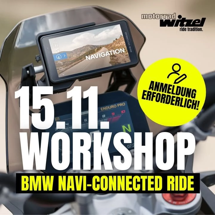 Vorschaubild für Post - 𝐕𝐞𝐫𝐢𝐫𝐫𝐬𝐭 𝐝𝐮 𝐝𝐢𝐜𝐡 𝐧𝐨𝐜𝐡 – 𝐨𝐝𝐞𝐫 𝐧𝐚𝐯𝐢𝐠𝐢𝐞𝐫𝐬𝐭 𝐝𝐮 𝐬𝐜𝐡𝐨𝐧?
Hol dir die volle Kontrolle über deinen 𝐁𝐌𝐖 𝐍𝐚𝐯𝐢𝐠𝐚𝐭𝐨𝐫 & 𝐂𝐨𝐧𝐧𝐞𝐜𝐭𝐞𝐝 𝐑𝐢𝐝𝐞!
🔥 Am 𝐒𝐚𝐦𝐬𝐭𝐚𝐠, 𝟏𝟓.𝟏𝟏.𝟐𝟎𝟐𝟓 zeigen wir dir in unserem exklusiven 𝐍𝐀𝐕𝐈-𝐖𝐎𝐑𝐊𝐒𝐇𝐎𝐏, wie du:
📍 Routen clever planst
⚙️ Funktionen optimal nutzt
🔌 Und alles direkt an deinem Gerät ausprobierst!
𝐙𝐰𝐞𝐢 𝐖𝐨𝐫𝐤𝐬𝐡𝐨𝐩𝐬 𝐞𝐢𝐧 𝐙𝐢𝐞𝐥:
▶BMW Navigator: 09:30 – 12:30 Uhr
▶BMW Connected Ride: 12:30 - 15:00 Uhr
Ort: Gutenbergstr. 6 | 97526 Sennfeld
Kosten: 20 € vor Ort
𝐉𝐞𝐭𝐳𝐭 𝐚𝐧𝐦𝐞𝐥𝐝𝐞𝐧 𝐮𝐧𝐝 𝐏𝐥𝐚𝐭𝐳 𝐬𝐢𝐜𝐡𝐞𝐫𝐧: 
Telefon: 09721 - 69240
E-Mail: veranstaltung@motorradwitzel.de
👉 Weitere Infos im ersten Kommentar!
#NaviWorkshop #BMWMotorrad #ConnectedRide #MotorradWitzel #MehrAlsNurRouten #MotorradWitzel #Navigation #MakeLifeARide