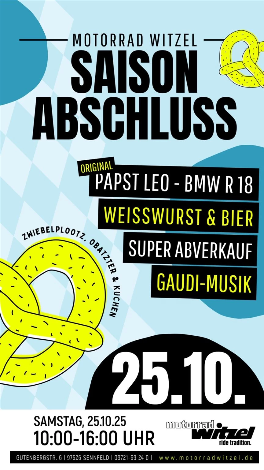Vorschaubild für Post - Wir feiern Saisonabschluss am Samstag, 25. Oktober von 10:00 bis 16:00 Uhr
 #MotorradWitzel #Saisonabschluss #wirfeiern  BMW Motorrad Deutschland @Top-Fans JESUS BIKER International