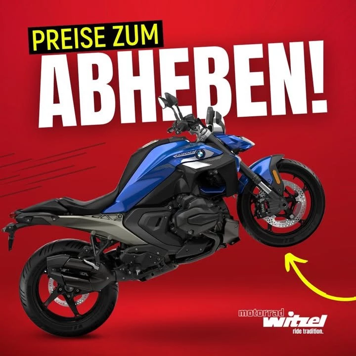 Vorschaubild für Post - 🚀 𝐏𝐫𝐞𝐢𝐬𝐞 𝐳𝐮𝐦 𝐀𝐛𝐡𝐞𝐛𝐞𝐧! 🚀
Sichere dir jetzt deine neue BMW für die neue Saison und starte stylisch in jedes Abenteuer! 🏍️💨 𝐓𝐨𝐩-𝐃𝐞𝐚𝐥𝐬, 𝐑𝐚𝐛𝐚𝐭𝐭𝐞 & 𝐒𝐨𝐧𝐝𝐞𝐫𝐚𝐤𝐭𝐢𝐨𝐧𝐞𝐧 warten auf dich.

✅Finanzierung möglich – und wir kaufen dein 𝐚𝐥𝐭𝐞𝐬 𝐁𝐢𝐤𝐞 zu fairen Preisen, damit du es als 𝐀𝐧𝐳𝐚𝐡𝐥𝐮𝐧𝐠 𝐧𝐮𝐭𝐳𝐞𝐧 𝐨𝐝𝐞𝐫 𝐚𝐮𝐜𝐡 𝐝𝐚𝐠𝐞𝐠𝐞𝐧 𝐫𝐞𝐜𝐡𝐧𝐞𝐧 kannst!

👉𝐀𝐧𝐠𝐞𝐛𝐨𝐭𝐞 nur noch bis 15.12. gültig und 𝐬𝐨𝐥𝐚𝐧𝐠𝐞 𝐝𝐞𝐫 𝐕𝐨𝐫𝐫𝐚𝐭 𝐫𝐞𝐢𝐜𝐡𝐭!

#BMW #MotorradLiebe #R1300GS #R1300R #R1300RT #MotorradAbenteuer #BikeLife #TopDeals #SaisonStart #JetztZuschlagen #RideBMW #Finanzierung #Anzahlung #MotorradWitzel #Sennfeld #Schweinfurt